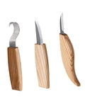Top Shelf Steel Carving Knife Set Featuring Three Razor Drawknives And Heavy Duty Chisels, including a curved and straight blade.