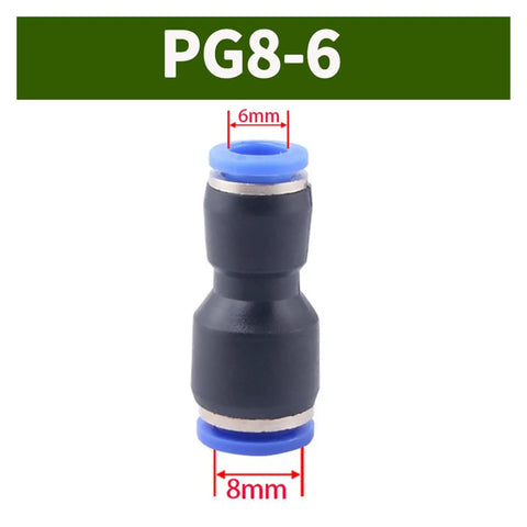 Pro Grade Pneumatic Push In Straight Reducer Fittings Kit For Air Hose And PU Tubing PG8 6, 8mm to 6mm size