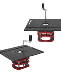 Do It Yourself Router Table Kit With Lifting System And Manual Router Lift, Durable Aluminum Base Plate With Saw Insert For Woodworking, Stable Clamping And Easy Install For DIY Woodworking Projects In Black, shown with hand crank