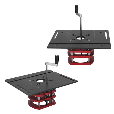 Do It Yourself Router Table Kit With Lifting System And Manual Router Lift, Durable Aluminum Base Plate With Saw Insert For Woodworking, Stable Clamping And Easy Install For DIY Woodworking Projects In Black, shown with hand crank