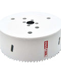 6-1/4 inch bi-metal hole saw with serrated teeth, white body, Eng Tool branding visible.
