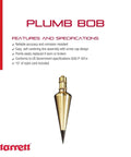 Pro Grade Solid Brass Plumb Bob With Replaceable Hardened Steel Weights And 10 Ft Nylon Cord, 16 Oz displayed with features list