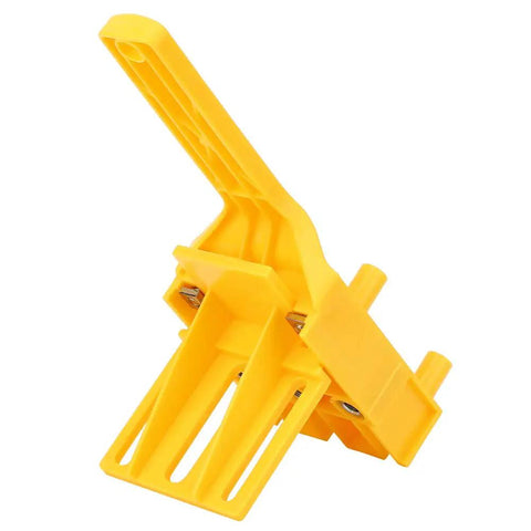 Precision Woodworking Dowel Jig Kit With Rugged Metal Bushings And A Straight Shooter Handle, yellow plastic tool for precise joinery.