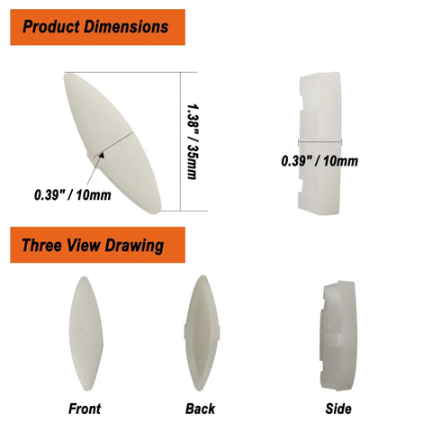 Toilet Seat Bumper Kit Replacement For Worn Out Seat Bumpers, Pack Of 4, White, Just Snap In dimensions and three angle views