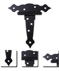 Rock Solid Heavy Duty T Gate Hinges For Barn Doors And Yard Fences Hella Tough Metal Hardware, black with unique design.