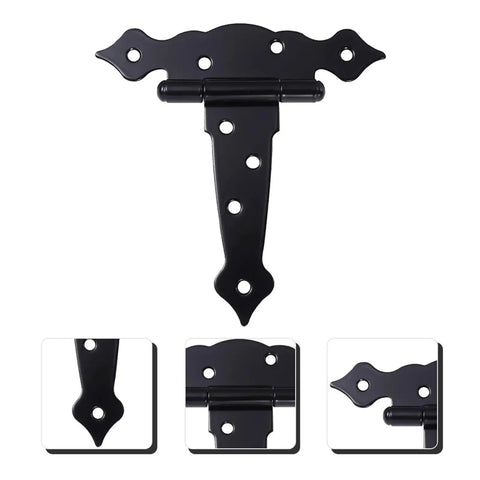 Rock Solid Heavy Duty T Gate Hinges For Barn Doors And Yard Fences Hella Tough Metal Hardware, black with unique design.