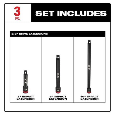 Shockwave Impact Duty Three Eighths Inch Drive Extension Set Three Piece Black Pro Grade Socket Extension Kit