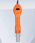 Portable Hot Air Rework Station For SMD Desoldering, Digital Heat Gun, orange, front view, with temperature display and nozzles