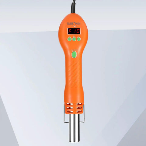 Portable Hot Air Rework Station For SMD Desoldering, Digital Heat Gun, orange, front view, with temperature display and nozzles