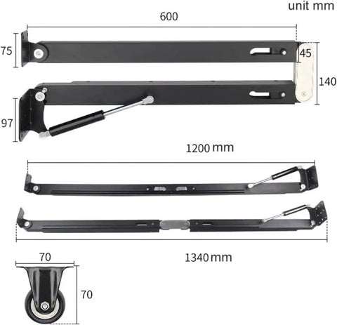 Dimensions of Concealed Desktop Folding Hinges Kit For Drop Down Tables Desks Bars And Cabinets With Quiet Hydraulic Lift