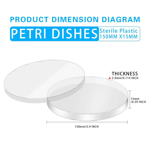 Sterile Plastic Petri Dishes With Lids For Mold Testing And Microbiology Experiments 150 X 15mm Agar Plates Pack Of 10 Ideal For Cell Culture And Mycology Gear, dimension diagram