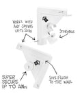Place And Push Canvas Hangers For Drywall, 20 Pound Capacity, White, shown in angled view with features labeled