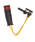 Disc brake pad wear sensor two-piece assembly with yellow lead wires and black plastic connectors
