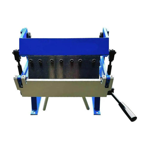 Front view of 12 Inch 20 Gauge Mild Steel Bench Pan And Box Brake Machine with 5 removable fingers for small shops
