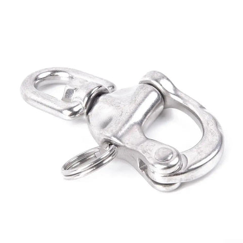 316 Stainless Steel Swivel Bail Snap Shackle Hook 70mm For Marine Rigging On Boats And Yachts Rock Solid Heavy Duty Silver, Rotates Freely To Prevent Line Twist, Safe Working Load Up To 700kg, Breaking Strength 1800kg, side view