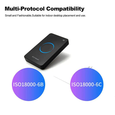 UHF RFID Reader USB Desktop 915MHz Non Contact Card Writer And Reader For ISO18000-6C/6B Tags, compact design shown