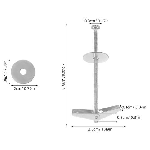 15 Pack Heavy Duty Toggle Bolts For Drywall With Wing Nut Kit Carbon Steel Hollow Wall Anchors dimensions illustration