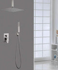 All In One Ceiling Mount Rain Shower System With Rain Shower Head And Handheld, Brushed Nickel Finish, Concealed Installation
