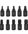 10 Piece Bolt Extractor Kit Set For Damaged Fasteners, Heavy Duty Screw And Bolt Extractors With Hex Shank Drill Bits, sizes from 1/8 in to 13/32 in
