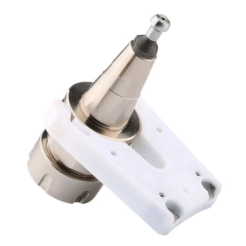 Automatic Tool Changer Bracket System For CNC Router Spindle ISO30 Taper locks, showing precision metal mount and white bracket design.