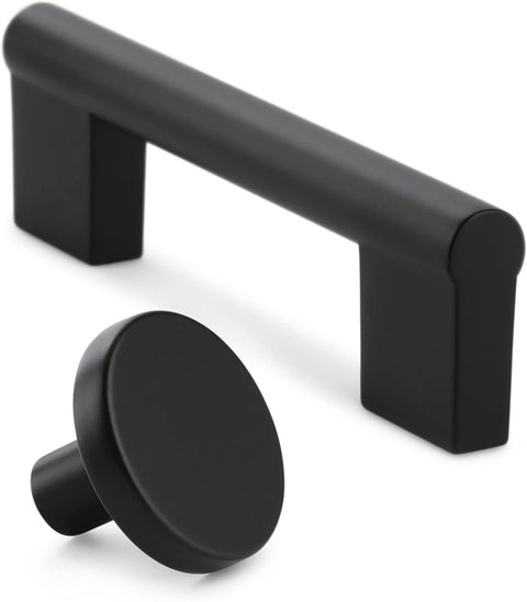 Matte Black Cabinet Knob One And Three Eighths Inch Diameter Versa Drawer Handle For Cabinets And Furniture shown