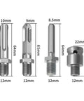 Auger Adapter Tool With Four Interface Types For Round Handle Hexagonal And Electric Wrench Connections, four metal attachments
