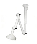 Top Shelf Ceiling Mounted Lab Exhaust Fume Extractor Arms With No Fuss 360 Degree Swivel Joints for Industrial and Clinical Rooms - White arm design.