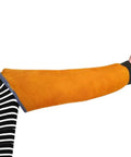 Heavy Duty Genuine Leather Welding Sleeves Tough As Nails secure fit on arm, ideal for grilling and welding tasks.