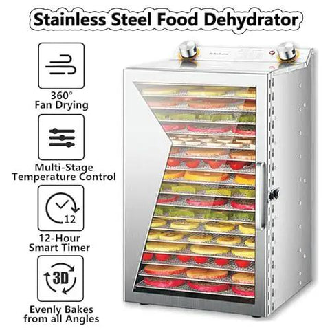 Rock Solid Stainless Steel Freeze Dryer Machine With Dual Airflow Fans Tempered Glass Front Panel and Precision Heat Setting for Even Drying.