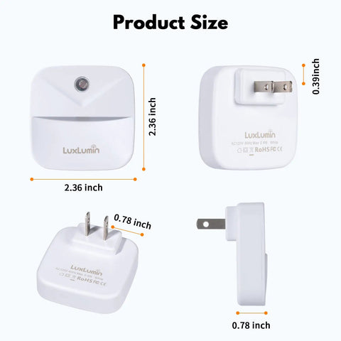 LED Night Light Plug In Wall With Smart Dusk To Dawn Sensor Auto On Auto Off Kid Friendly Bedroom Bathroom Stairs White 4 Pack
