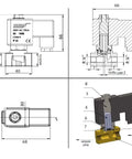 Technical diagram of Brass 1/4 Inch NPT Solenoid Valve 24V DC Normally Closed Workhorse Built To Last With 0-232 PSI Range