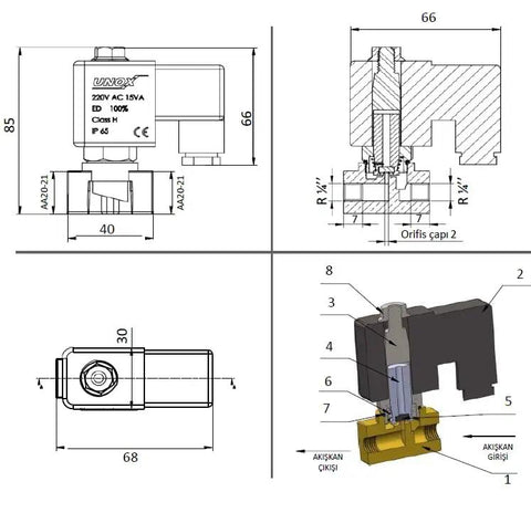 Technical diagram of Brass 1/4 Inch NPT Solenoid Valve 24V DC Normally Closed Workhorse Built To Last With 0-232 PSI Range