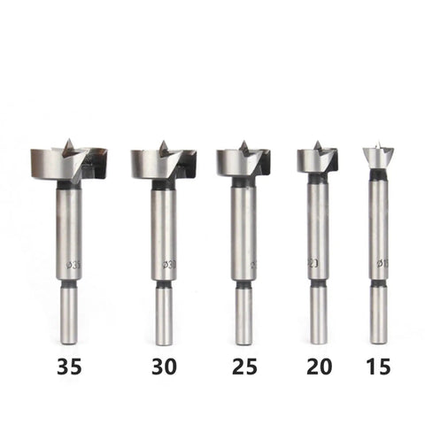 Professional Five Piece Self Centering Hole Saw And Forstner Drill Bit Set For Hardwood Plywood And Plastics delivering smooth cuts, featuring sizes 15-35mm.