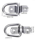 Top Shelf 304 Stainless Steel D Ring Tie Down Anchor dimensions showing 1/4 inch heavy duty mounts for secure cargo.