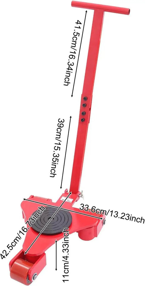Heavy Duty Machinery Skates Featuring Killer 4409 Pound Load Rating And Smooth Rolling 360 Swivel Polyurethane Rollers, shown from the side with measurements.