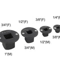 Ultimate Low Profile Socket Adapter Kit For Impact Driver Heat Treated Steel Reducer Set 1 To 3/4 3/4 To 1/2 1/2 To 3/8 And 3/8 To 1/4 Inch Ideal For Heavy Duty Automotive Repair And Custom Mechanical Projects That Need Serious Grip. Black steel socket adapters shown in 1 in to 3/4 in, 3/4 in to 1/2 in, 1/2 in to 3/8 in, and 3/8 in to 1/4 in sizes.