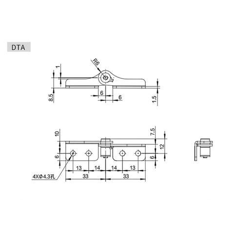 Technical diagram of Stainless Steel Damping Hinge With Adjustable Torque Stop For Doors And Lids DTB Anywhere.