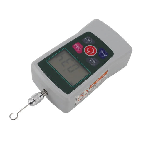Mini Digital Force Push Pull Tester Meter For Material Mechanics Ultra Portable Handheld Gauge For Tension And Compression On The Go Quality Control Tool For Prototyping And Product Development, gray handheld unit with hook
