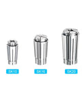 Heavy Duty SK16 Collet Set With Tough As Nails Grip And Butter Smooth Performance For High Speed Machines, showcasing SK10, SK16, SK20 sizes.