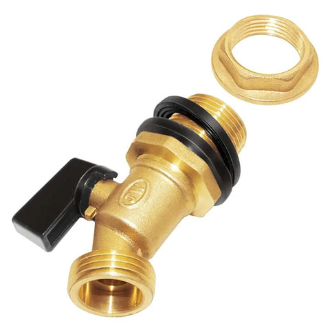 Brass Rain Barrel Spigot With 3/4 Inch Threaded Inlet 1/2 Inch Female NPT And 3/4 Inch Garden Hose Outlet Quarter Turn Ball Valve
