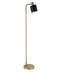 Industrial Glam Floor Lamp, A 65 Inch Tall Statement Light With A Black Metal Drum Shade And Gold Black Brass Finish