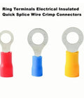 Product image of Kick Your Wiring Game Up With This 175 Piece Insulated Electrical Wire Connector Kit Packed With Butts Ring Lugs And Crimp Terminals For All Your Auto Or Home DIY Projects That Need A Solid Crimp Every Single Time, three insulated ring terminals