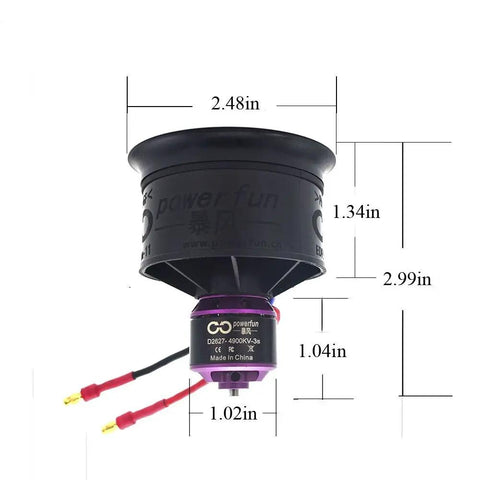 50mm 11 Blades Ducted Fan with RC Brushless Motor 4300KV, dimensions marked, for EDF 4S RC jet airplane, plug and play setup.
