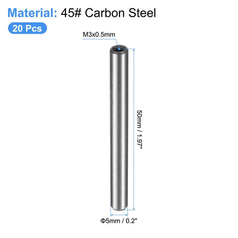 M3 Internal Thread Dowel Pin 20 Pack, 5x50mm Chamfered Flat Carbon Steel Cylindrical Pins For Beds, Shelves, Cabinets And Metal Projects