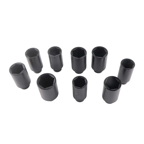 Heavy Duty 9-Piece Impact Rated Hex Socket Set For 1/2 Inch Drive Axle Hub Nuts Made From Hardened Chrome Steel Perfect For Pro Mechanic Tool Kits, black 29mm-38mm sockets