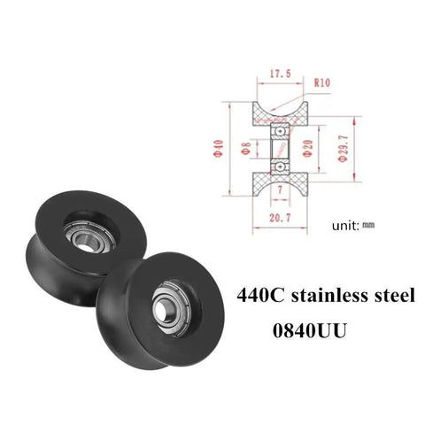 Set Of 4 U Type Pulleys 0840UU U Shaped Roller Wheel Bearings 8x39.5x20.1mm For Doors And Track Systems Smooth Quiet Operation Durable Metal Wheel Guide, black 440C stainless steel roller wheels with dimension diagram