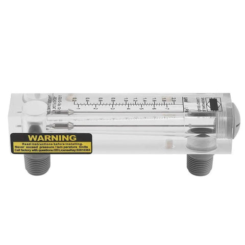Glass Panel Liquid Flow Meter For Water 0.2-2 GPM And 1-7 LPM Easy Read Glass Water Measuring Meter with clear dial, side view