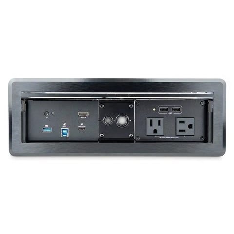 Dead Simple In Desk Usb C Conference Dock Station With 4K Hdmi And 60W Power Delivery, rear view showing ports and outlets.