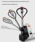 Heavy Duty Manual Pallet Jack With 1500 Kg Capacity featuring ergonomic handle and adjustable angle for easy use in warehouses.