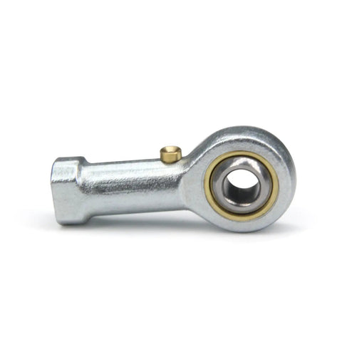 Rod End Bearings With 1/4 Inch Bore And 1/4-28 Female Thread, Spherical Ball Joint, Heavy Duty Steel Body, Hardened Bearing Steel Ball, 13 Degree Misalignment Capability, 7.7 kN Static Load, 4.5 kN Dynamic Load on white background